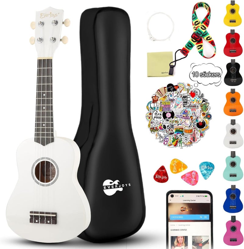 Everjoys Soprano Ukulele Beginner Kit for Adult w/Free Online Lesson 21 Inch Ukelele Gig Bag Strap String Tuner Pick Polishing Cloth, Rainbow Series Ukalalee - Image 1